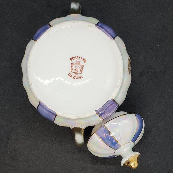 Oscar Schaller & Co. Bavaria Vntg Purple Gold Floral Basket Cream & Sugar AS IS - Picture 8 of 13
